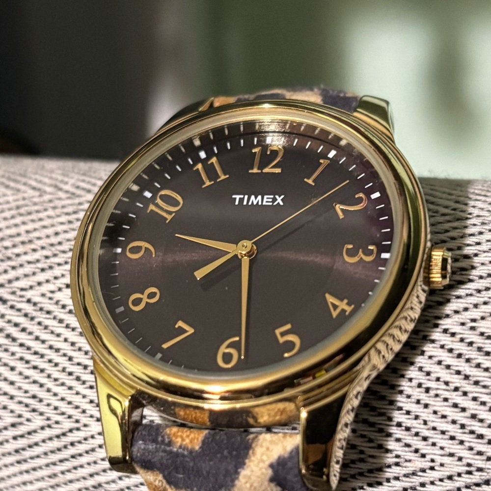 Timex Gold Case with Leopard Pattern Strap Women's Watch
